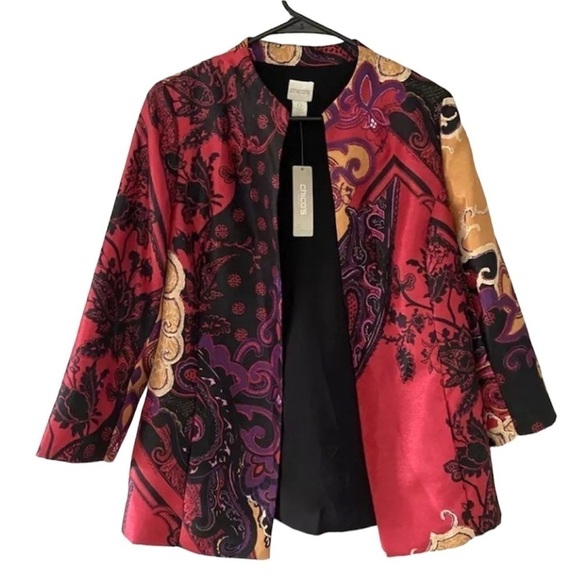 Chico's Colorful Lightweight Open 3/4 Sleeve Blazer Jacket Sz 0 (US S or 4) - Picture 1 of 9